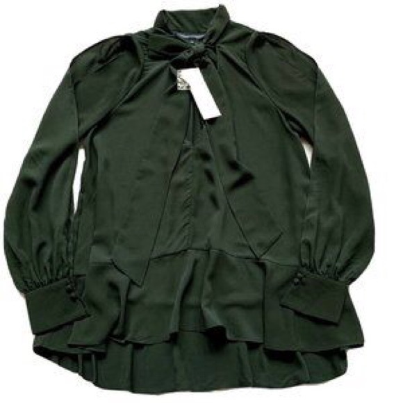 FRENCH CONNECTION INK GREEN BOW BLOUSE NWT SZ XS - Picture 3 of 7